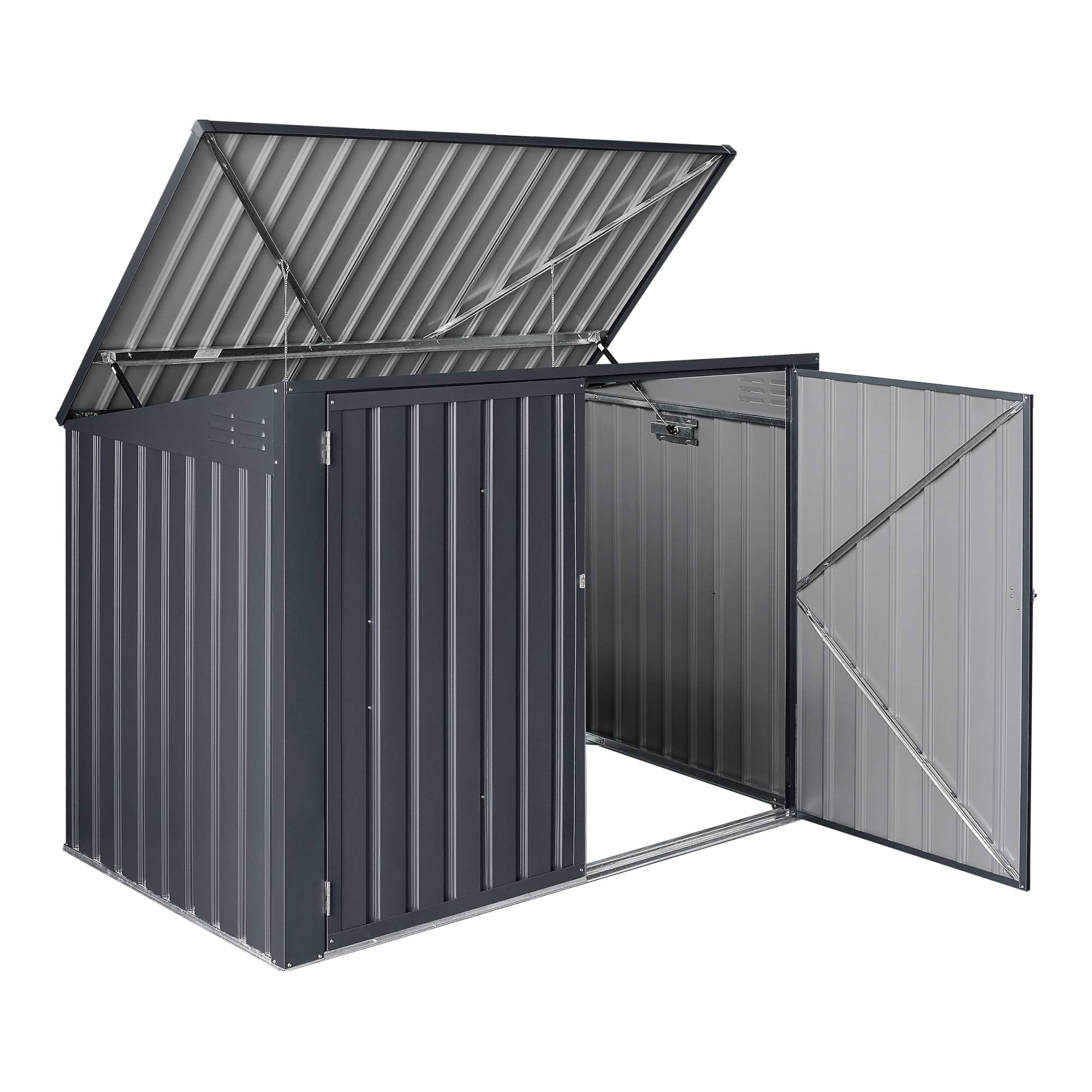 Cache poubelle Grebin avec toit rabattable pour 2 poubelles 173x101x131 cm en.casa - Image 5