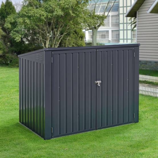 Cache poubelle Grebin avec toit rabattable pour 2 poubelles 173x101x131 cm en.casa - Image 2