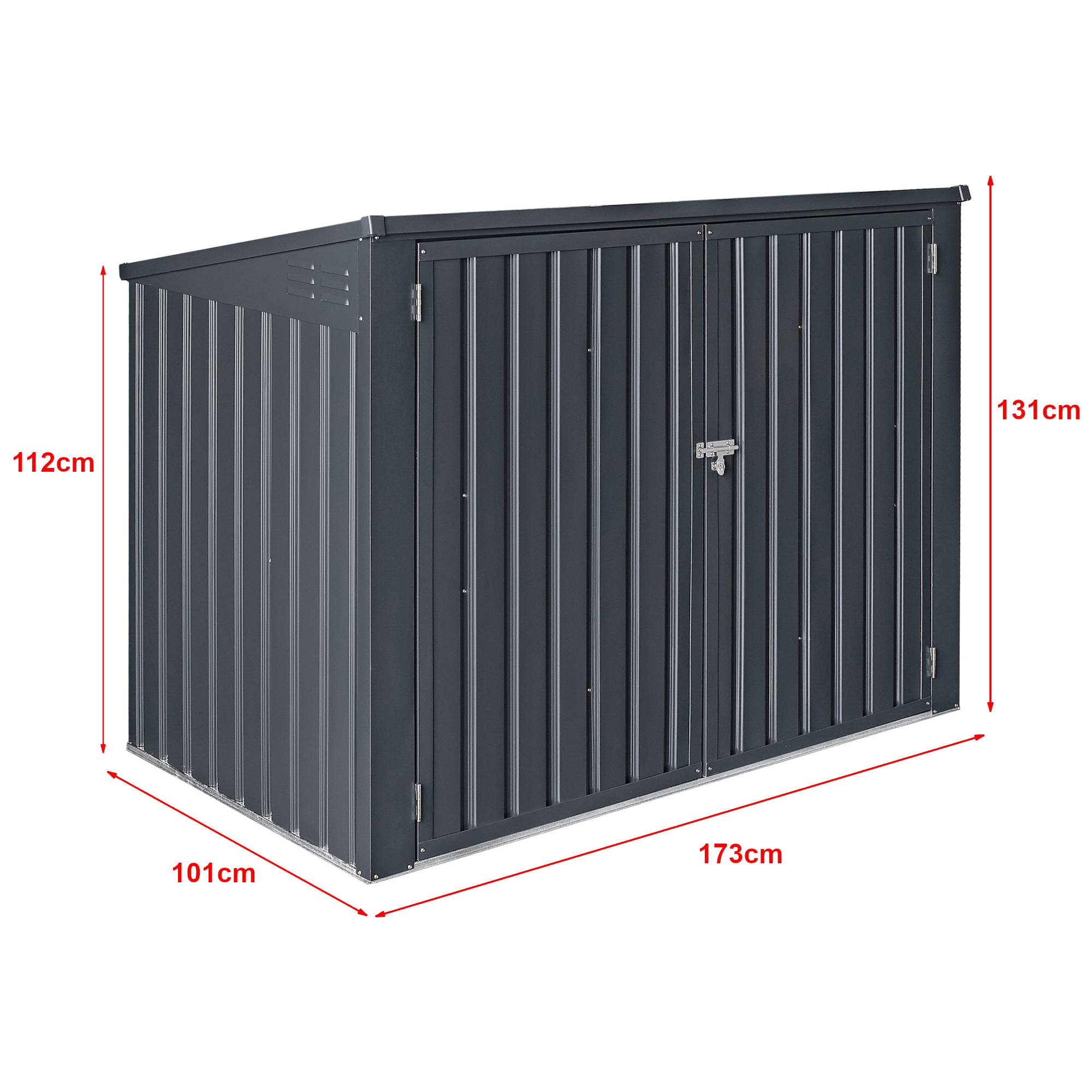 Cache poubelle Grebin avec toit rabattable pour 2 poubelles 173x101x131 cm en.casa - Image 3