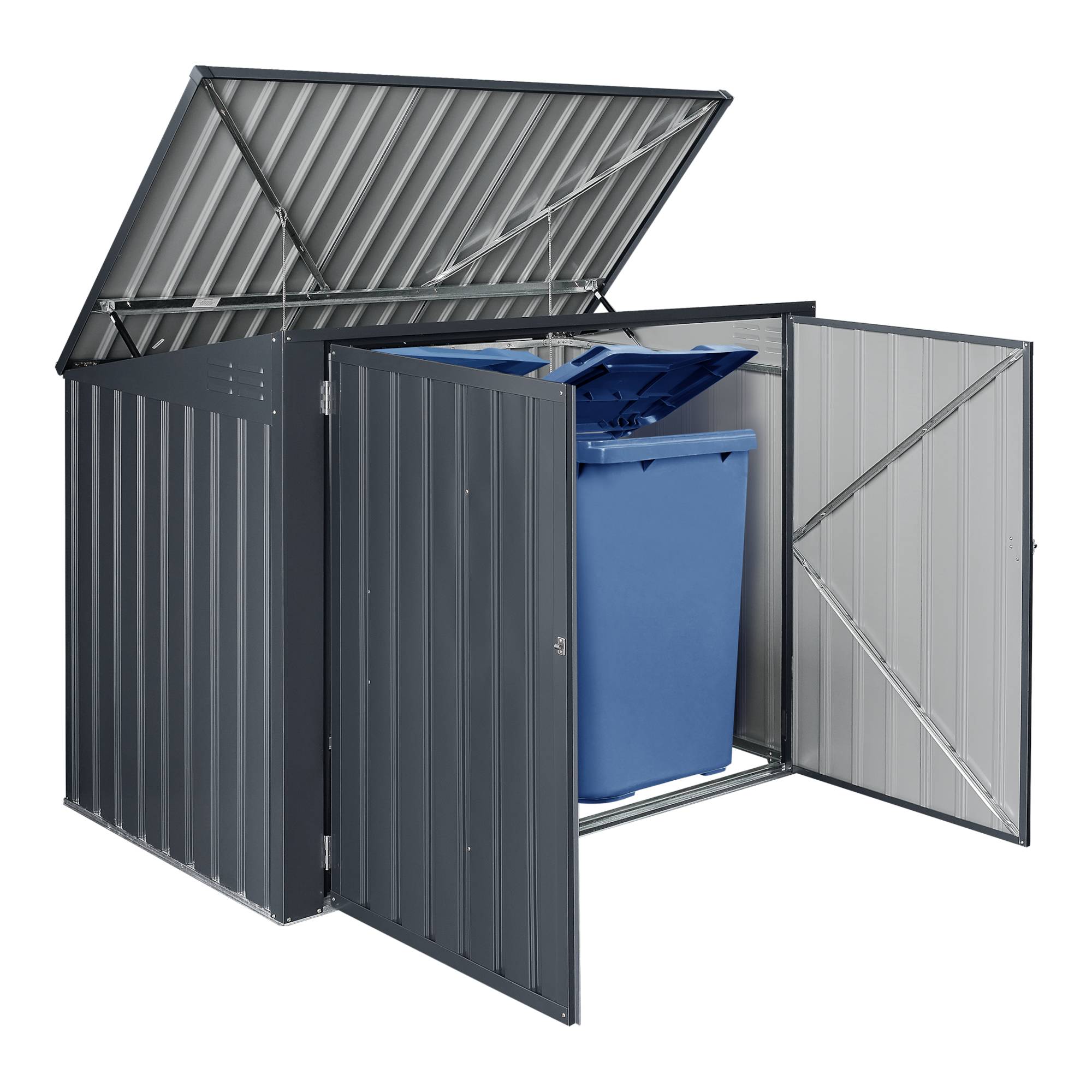 Cache poubelle Grebin avec toit rabattable pour 2 poubelles 173x101x131 cm en.casa - Image 1