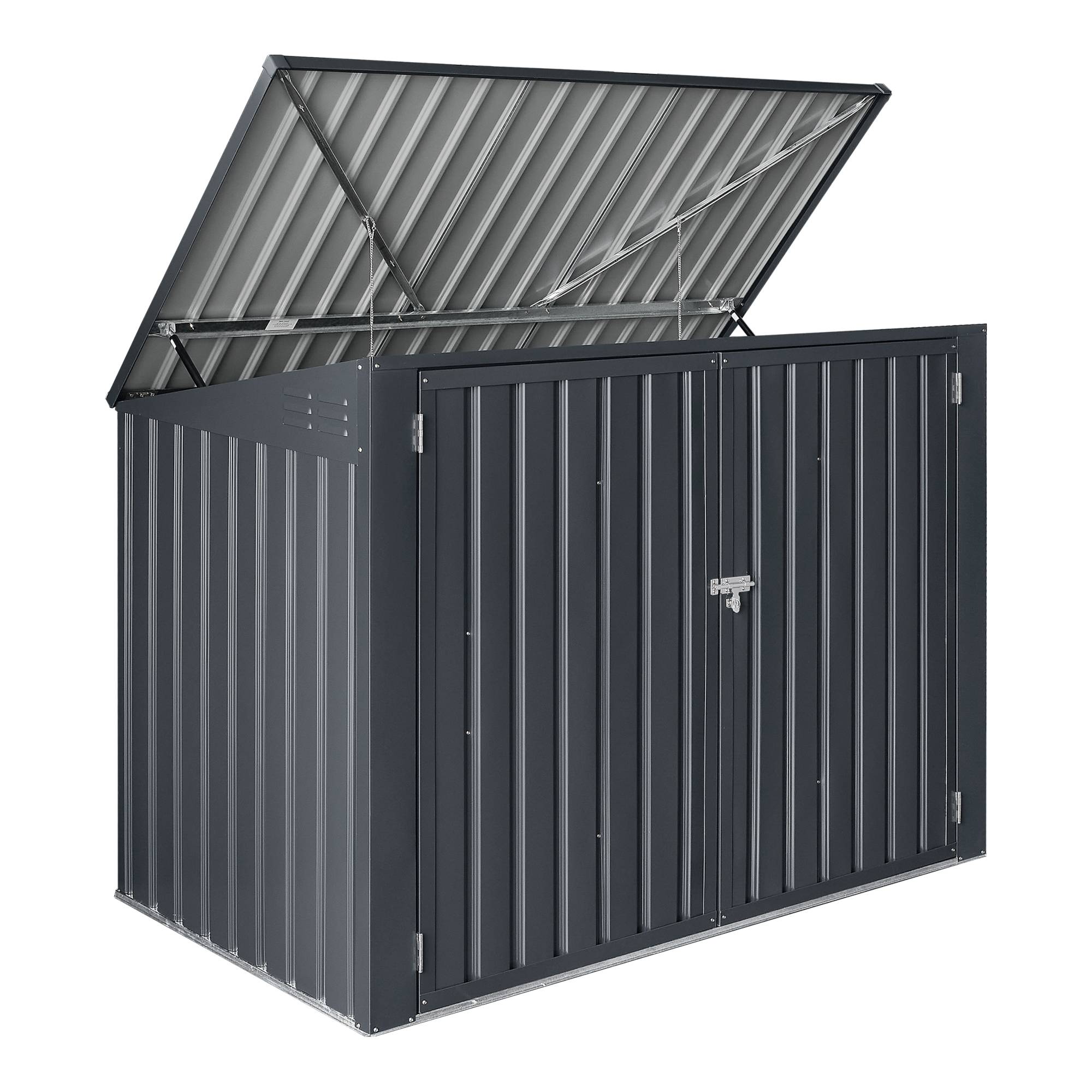 Cache poubelle Grebin avec toit rabattable pour 2 poubelles 173x101x131 cm en.casa - Image 4