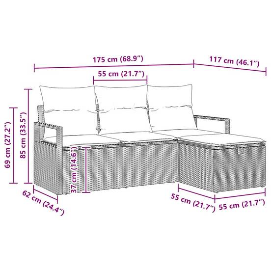 Ensemble de Canapés avec coussin 4 pcs | Canapé D'extérieur | Sofa De Jardin Gris polyrotin Maison Chic - Image 9