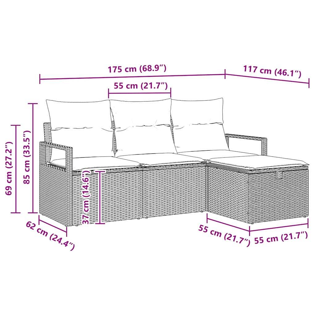 Ensemble de Canapés avec coussin 4 pcs | Canapé D'extérieur | Sofa De Jardin Gris polyrotin Maison Chic - Image 9
