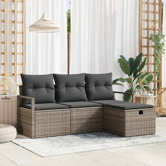 Ensemble de Canapés avec coussin 4 pcs | Canapé D'extérieur | Sofa De Jardin Gris polyrotin Maison Chic - Image 2