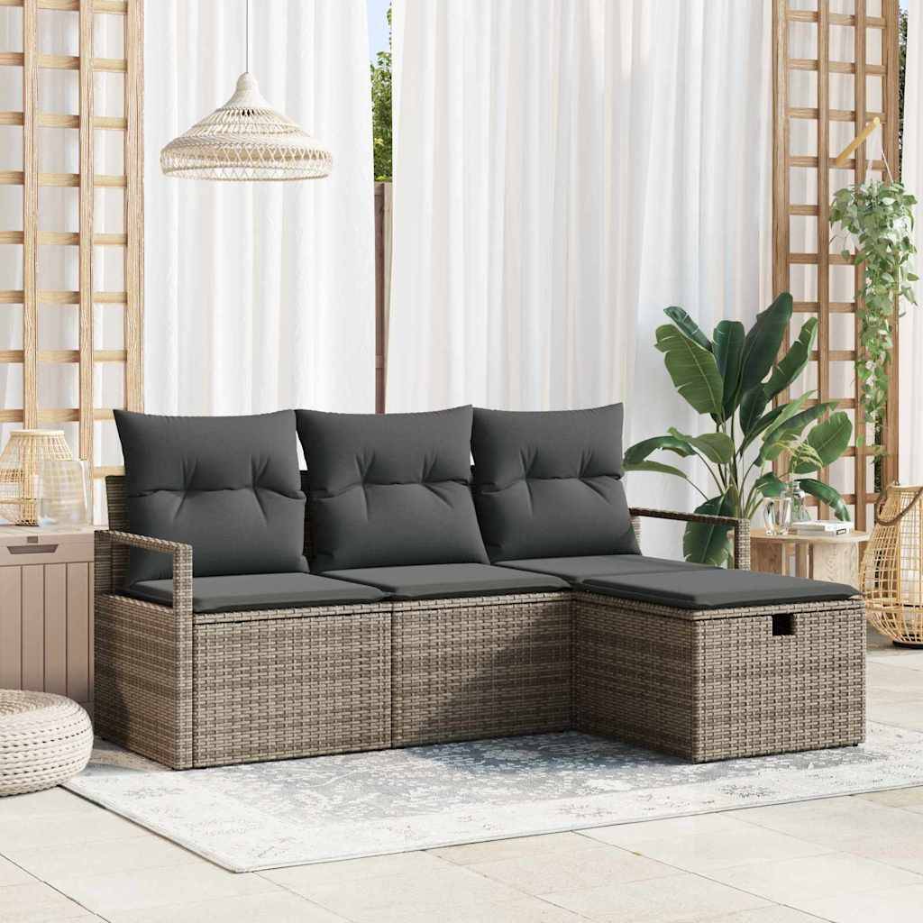 Ensemble de Canapés avec coussin 4 pcs | Canapé D'extérieur | Sofa De Jardin Gris polyrotin Maison Chic - Image 2
