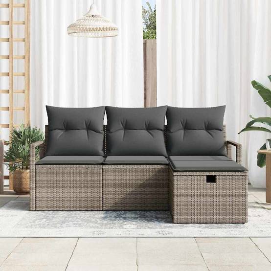 Ensemble de Canapés avec coussin 4 pcs | Canapé D'extérieur | Sofa De Jardin Gris polyrotin Maison Chic - Image 3