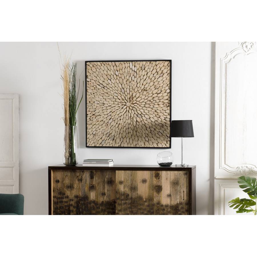 Macabane - SUZY - Décoration murale carrée 100x100cm bois branches Teck nature - Image 2