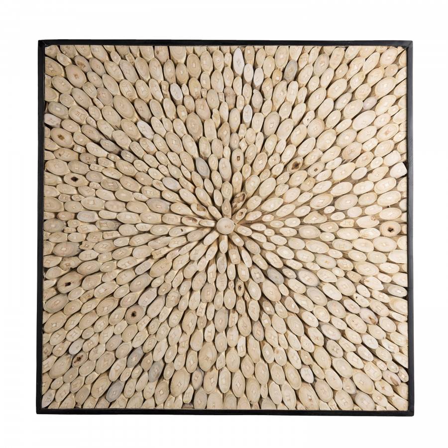 Macabane - SUZY - Décoration murale carrée 100x100cm bois branches Teck nature - Image 1