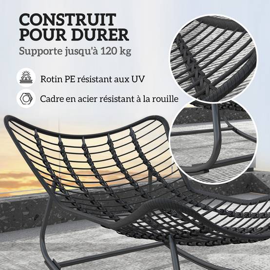 Fauteuil à bascule œuf Rotin PE Intérieur & extérieur Balancement doux 111x98x74cm Gris - ComfortXL Outdoor Living - Image 8