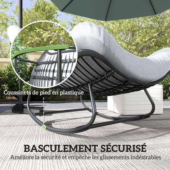 Fauteuil à bascule œuf Rotin PE Intérieur & extérieur Balancement doux 111x98x74cm Gris - ComfortXL Outdoor Living - Image 9