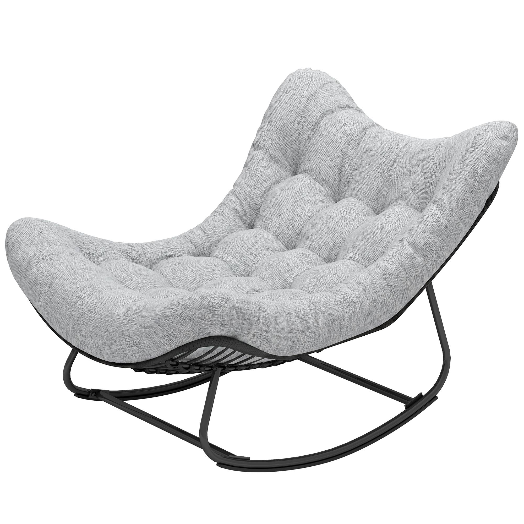 Fauteuil à bascule œuf Rotin PE Intérieur & extérieur Balancement doux 111x98x74cm Gris - ComfortXL Outdoor Living - Image 2