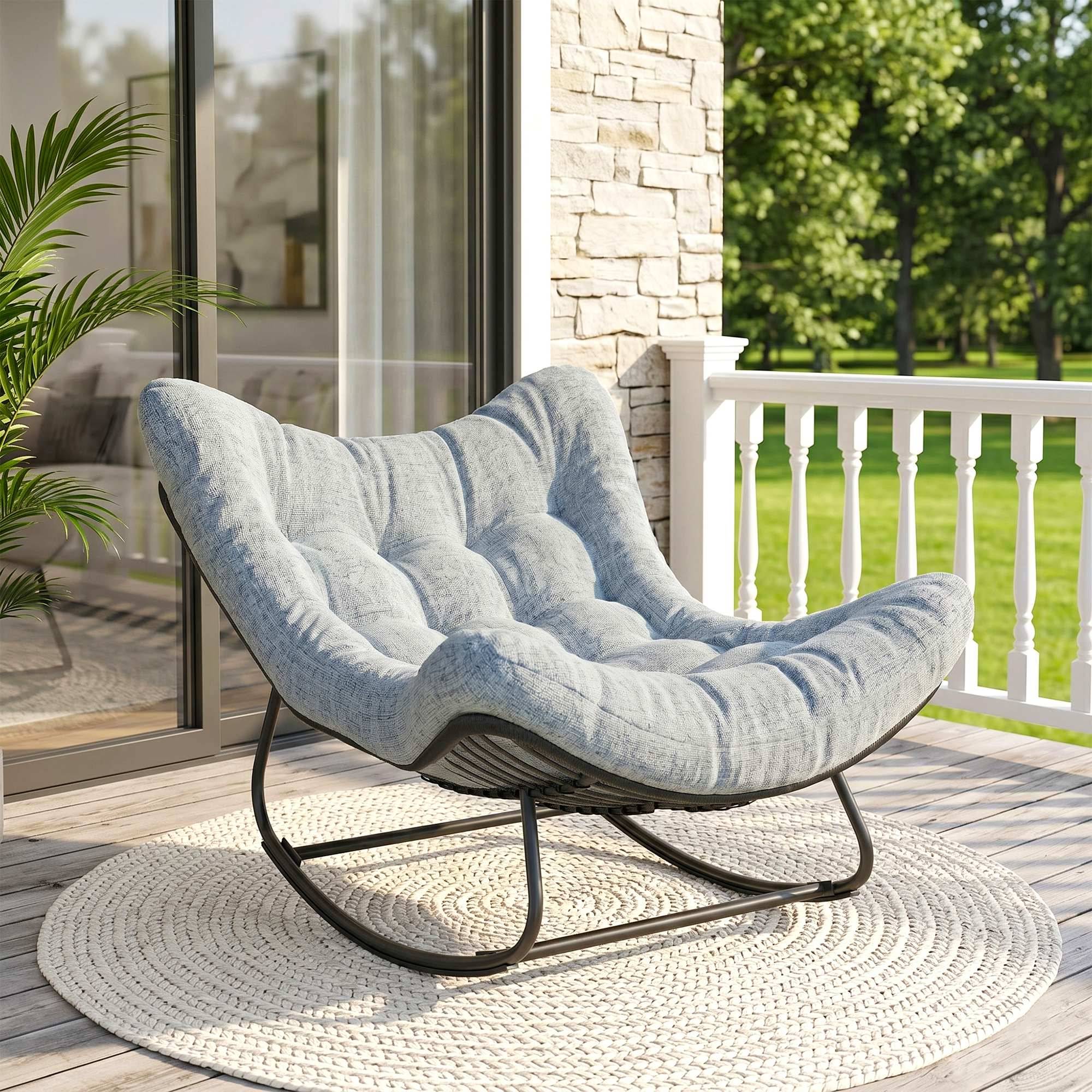 Fauteuil à bascule œuf Rotin PE Intérieur & extérieur Balancement doux 111x98x74cm Gris - ComfortXL Outdoor Living - Image 3
