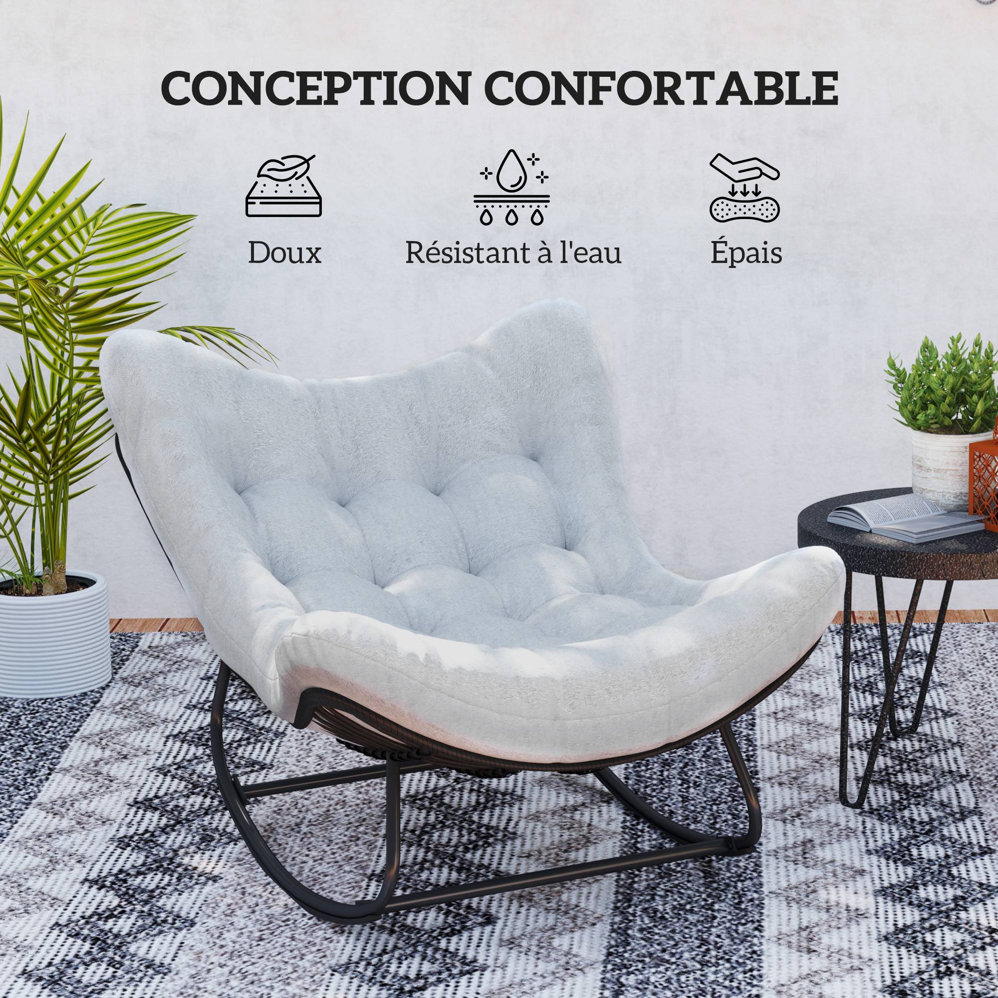 Fauteuil à bascule œuf Rotin PE Intérieur & extérieur Balancement doux 111x98x74cm Gris - ComfortXL Outdoor Living - Image 7