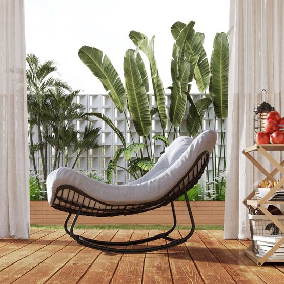 Fauteuil à bascule œuf Rotin PE Intérieur & extérieur Balancement doux 111x98x74cm Gris - ComfortXL Outdoor Living - Image 10
