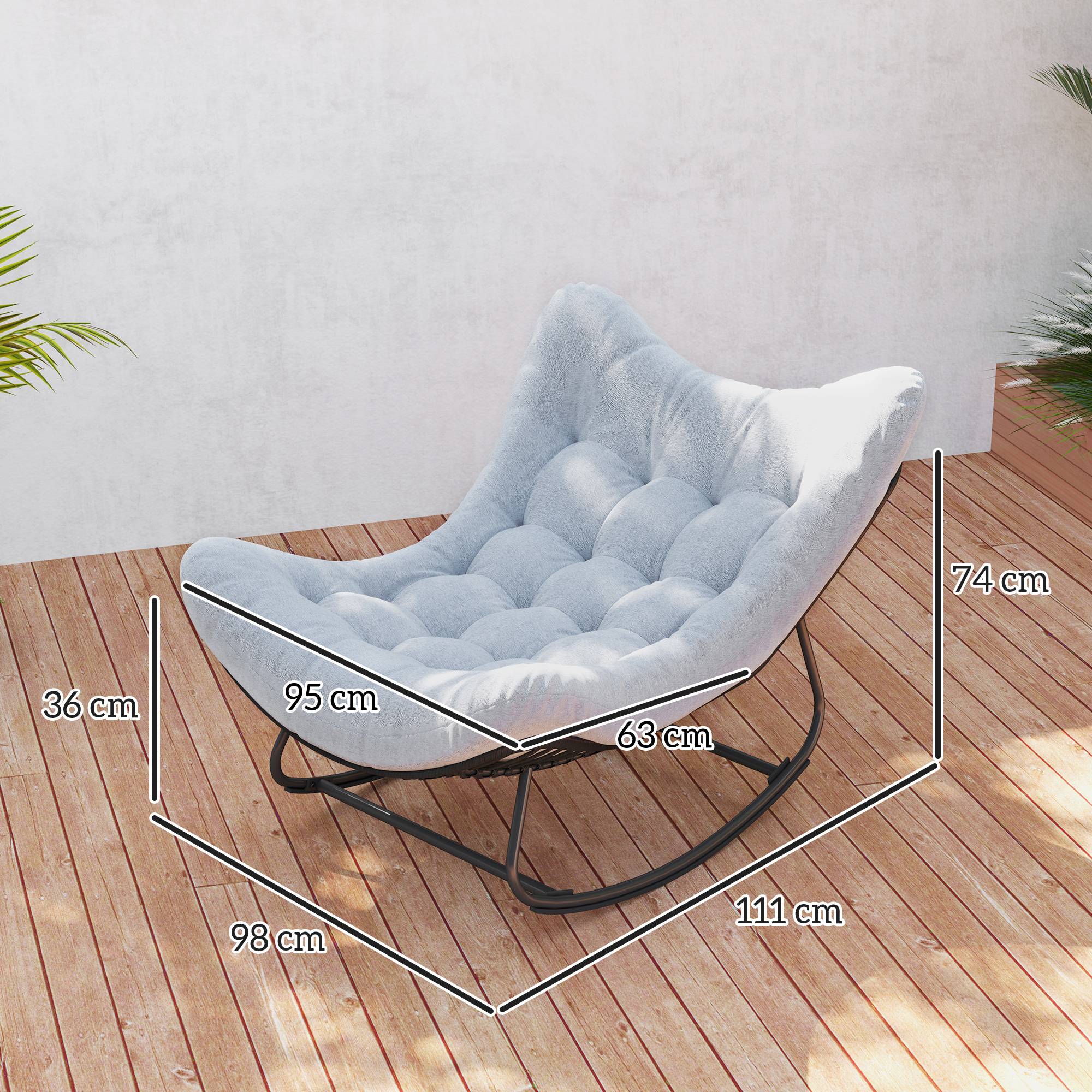 Fauteuil à bascule œuf Rotin PE Intérieur & extérieur Balancement doux 111x98x74cm Gris - ComfortXL Outdoor Living - Image 5