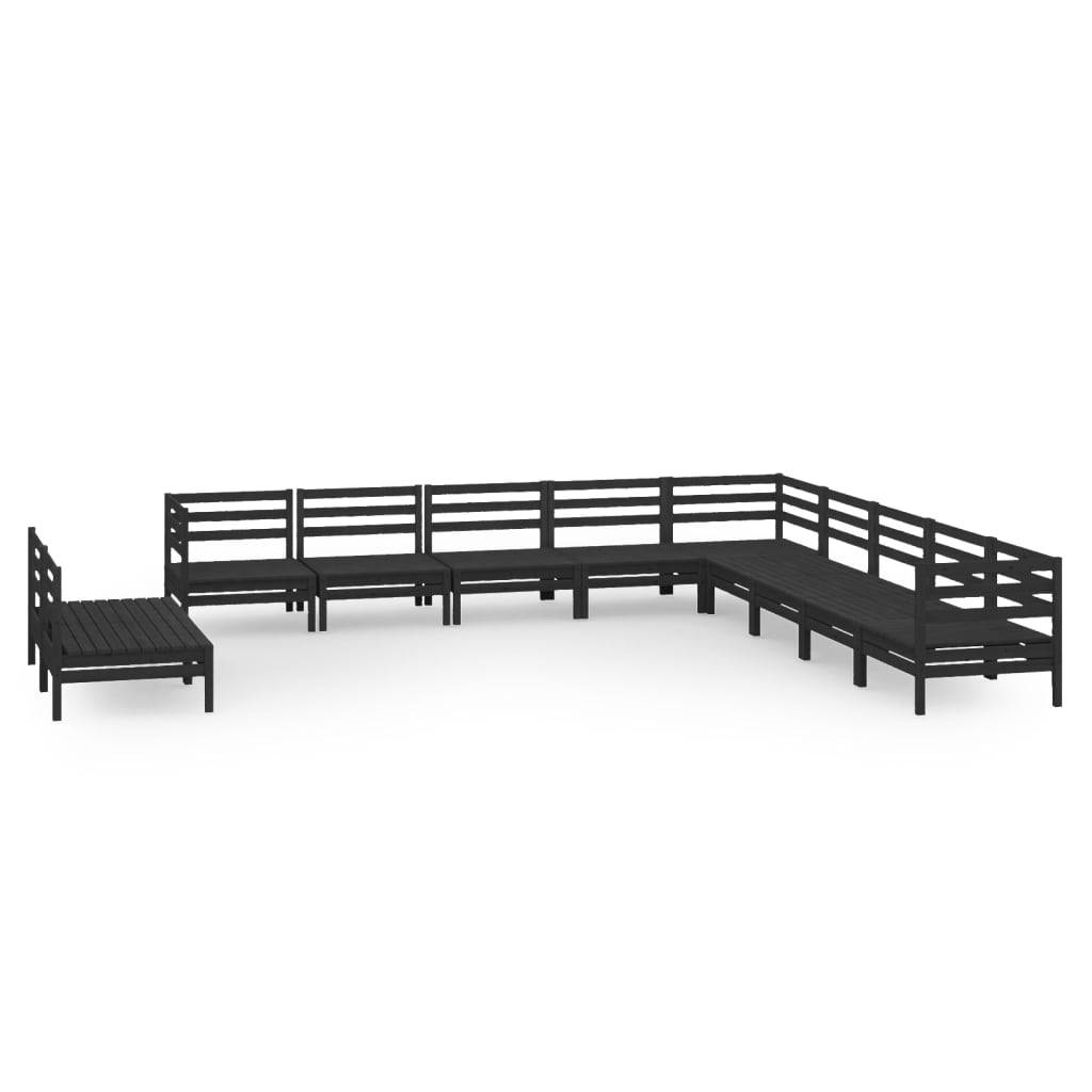 Helloshop26 - Salon de jardin meuble d'extérieur ensemble de mobilier 11 pièces bois de pin massif noir - Image 1