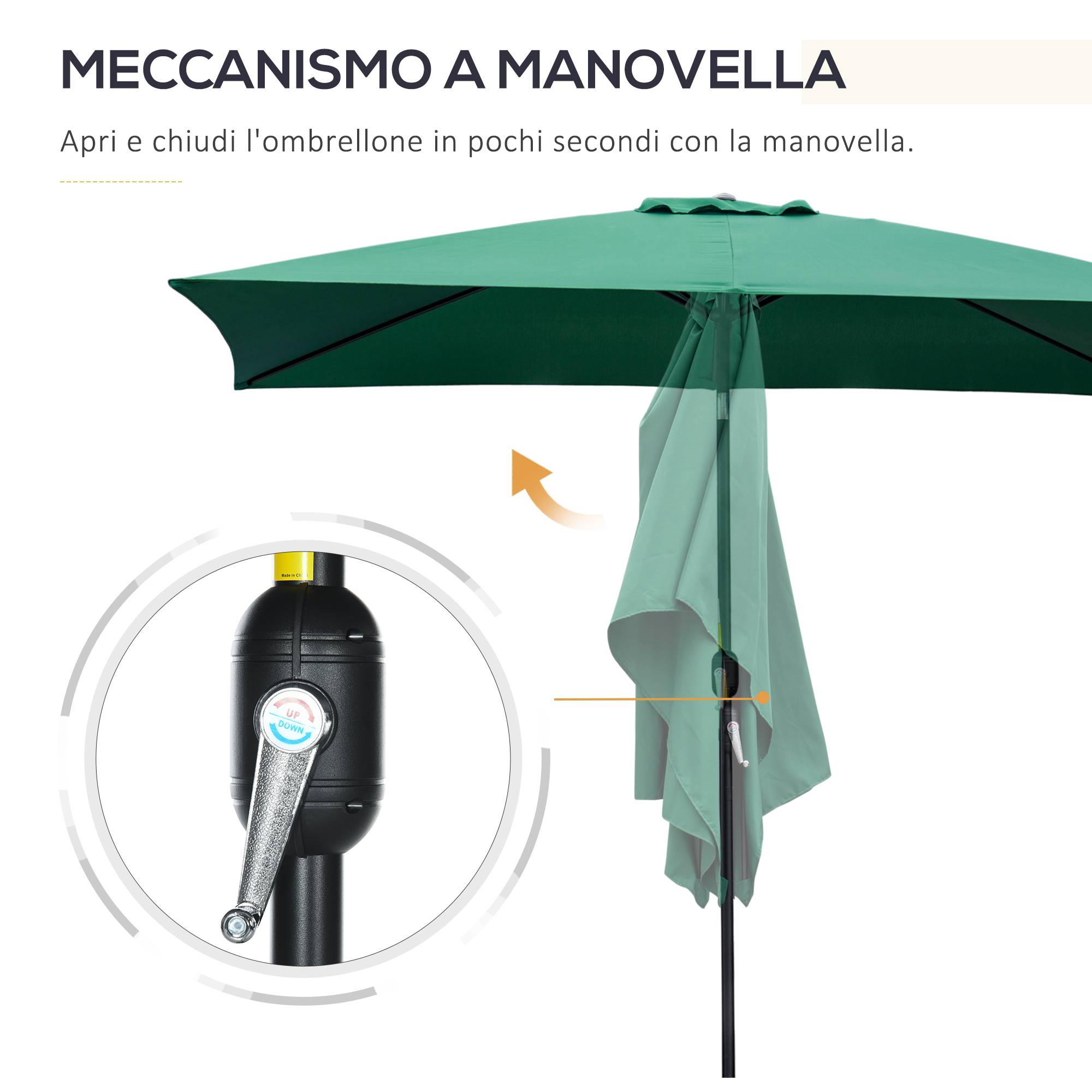 Parasol Rectangulaire Aluminium Jardin Terrasse Inclinable 295x195 cm Vert - ComfortXL Outdoor Living - Image 7
