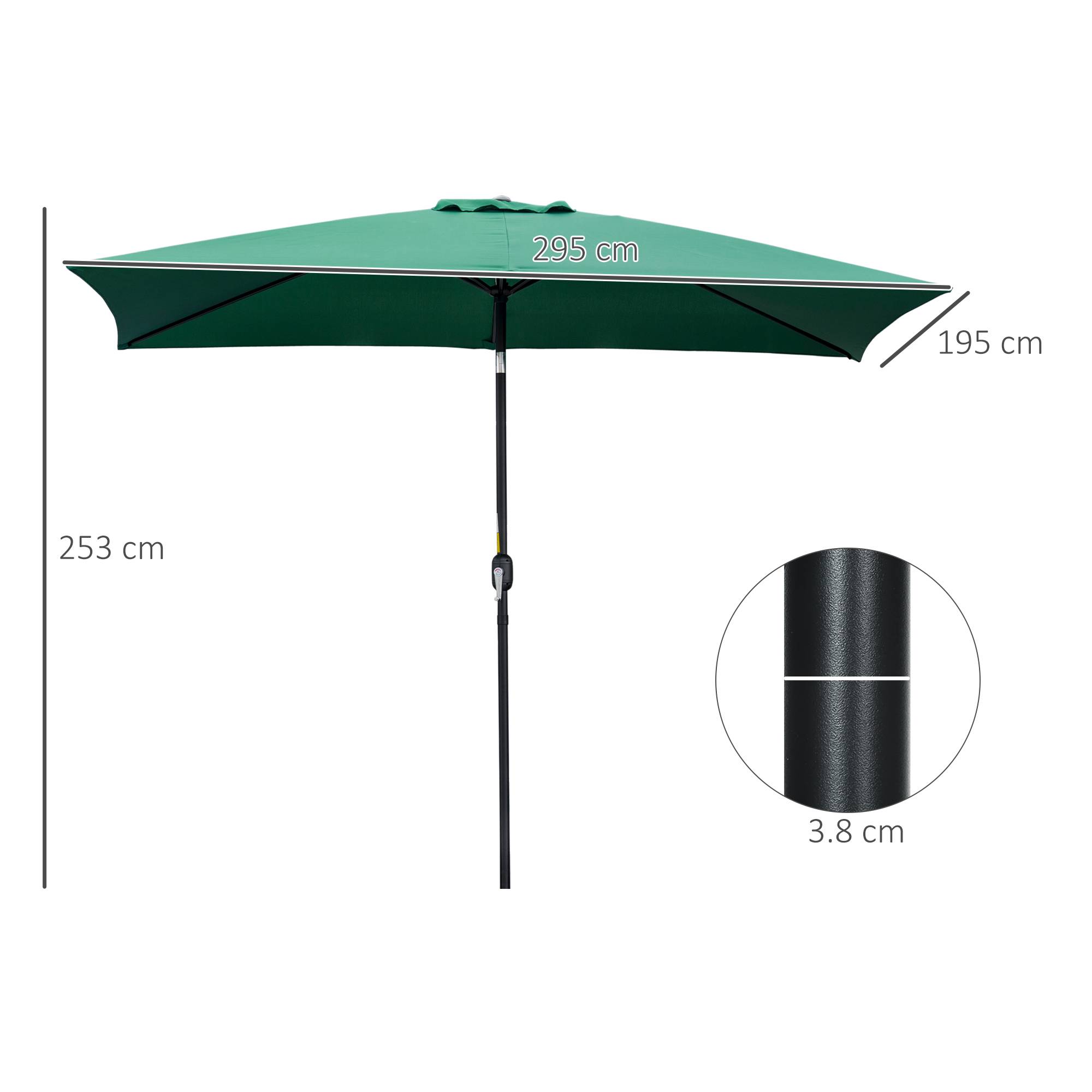 Parasol Rectangulaire Aluminium Jardin Terrasse Inclinable 295x195 cm Vert - ComfortXL Outdoor Living - Image 5