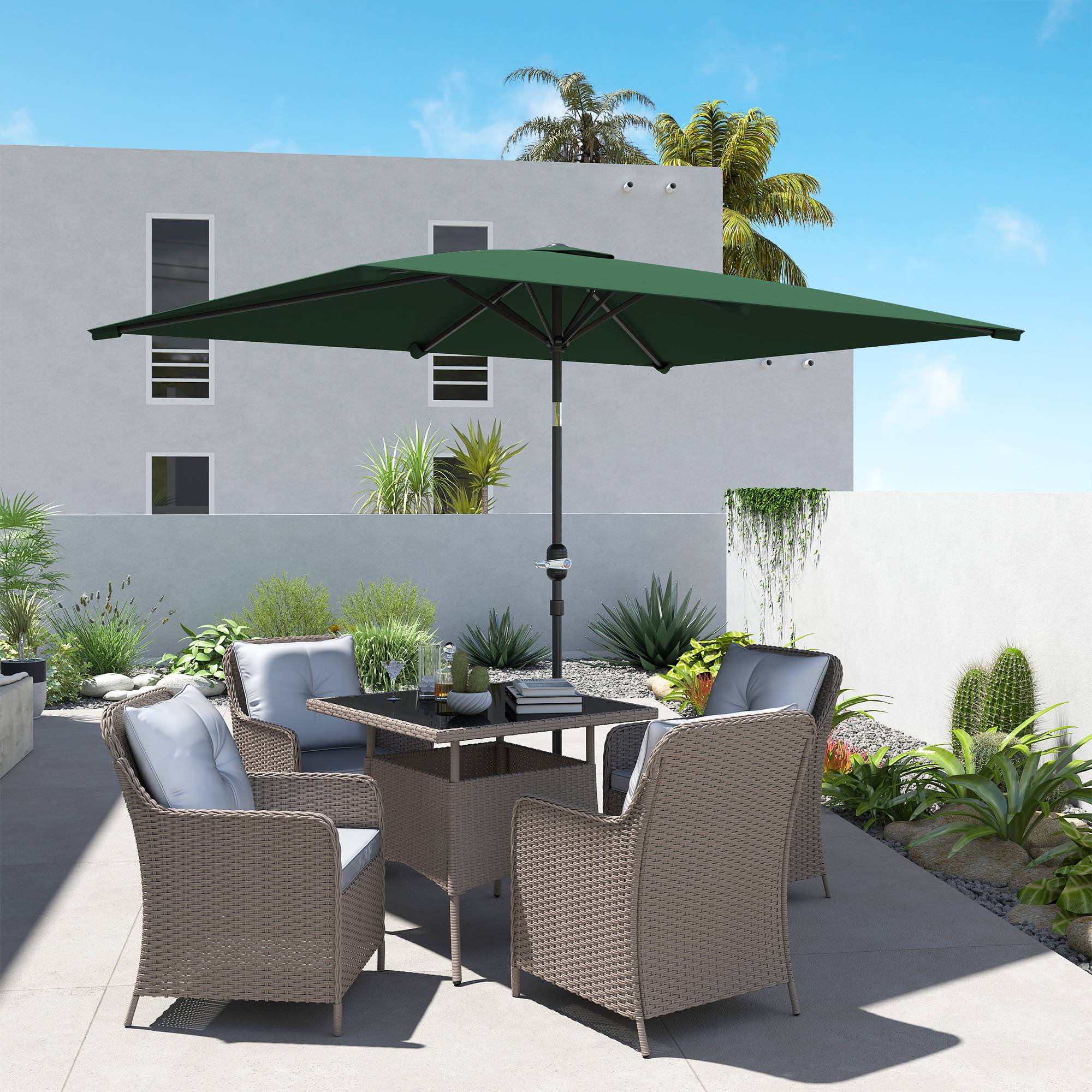 Parasol Rectangulaire Aluminium Jardin Terrasse Inclinable 295x195 cm Vert - ComfortXL Outdoor Living - Image 3