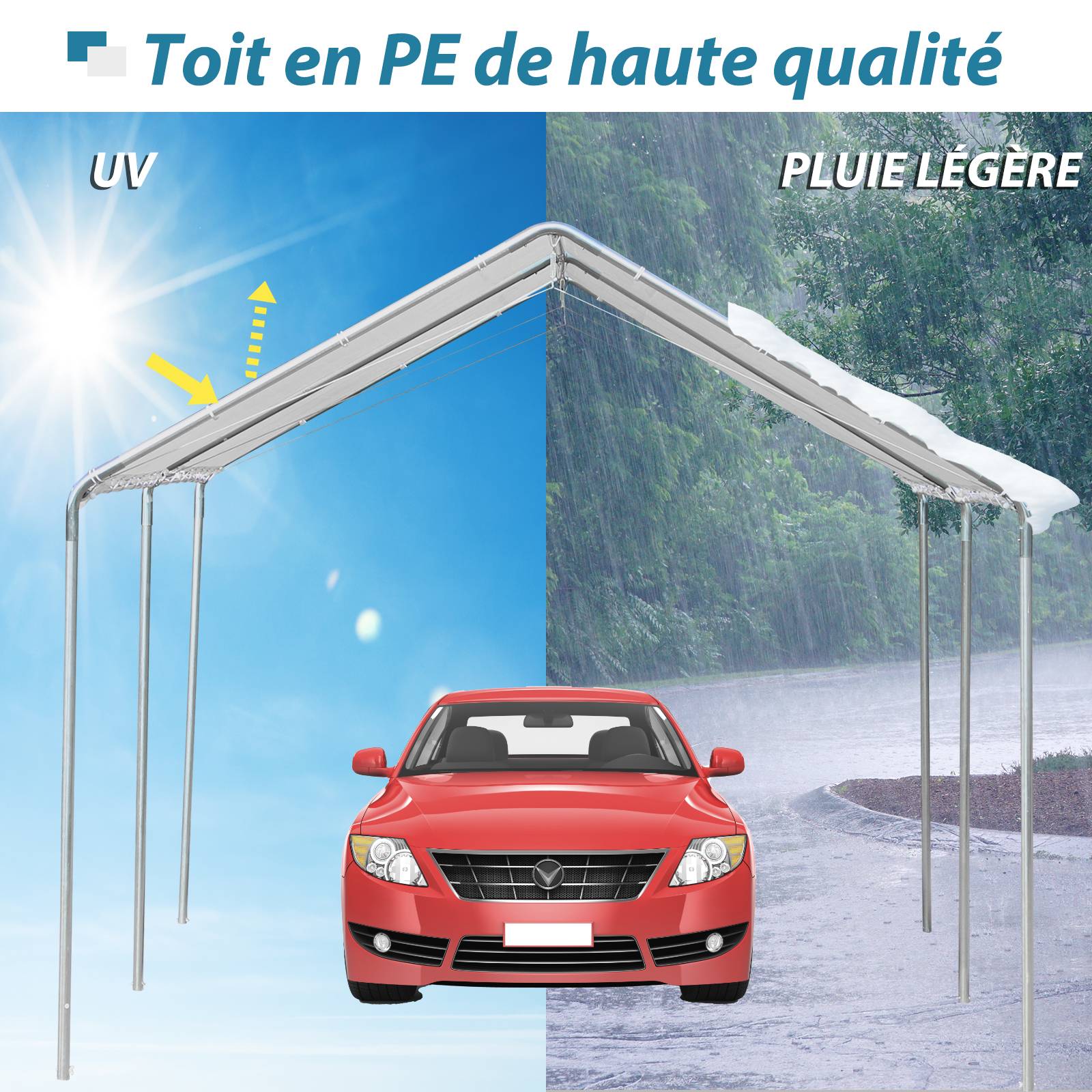 Outsunny - Carport auvent pour voiture 5,95L x 2,90l x 2,60H m acier galvanisé robuste PE haute densité blanc - Image 3