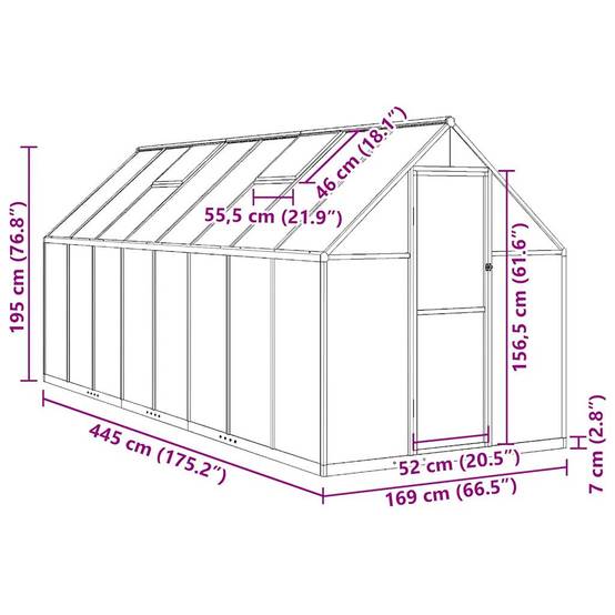 Serre aluminium et polycarbonate vert 445 x 169 x 195 cm - PANGIVO - Image 10