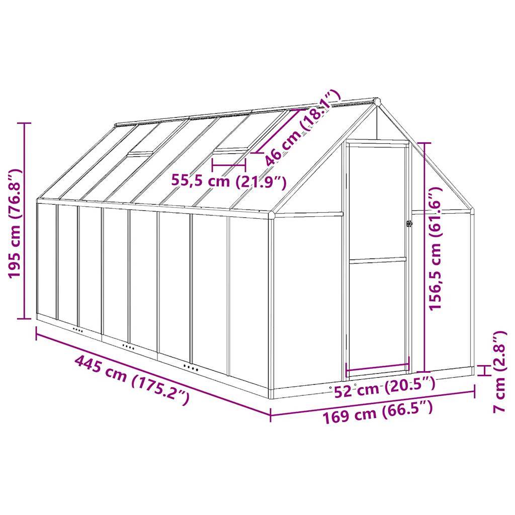 Serre aluminium et polycarbonate vert 445 x 169 x 195 cm - PANGIVO - Image 10
