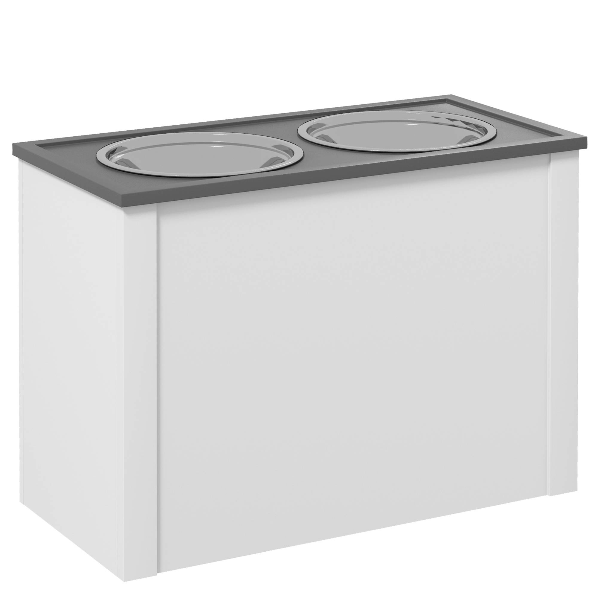 ComfortXL - Gamelle surélevée chien avec rangement MDF acier blanc gris 60 x 30 x 42 cm grands chiens 2 gamelles inox - Image 10
