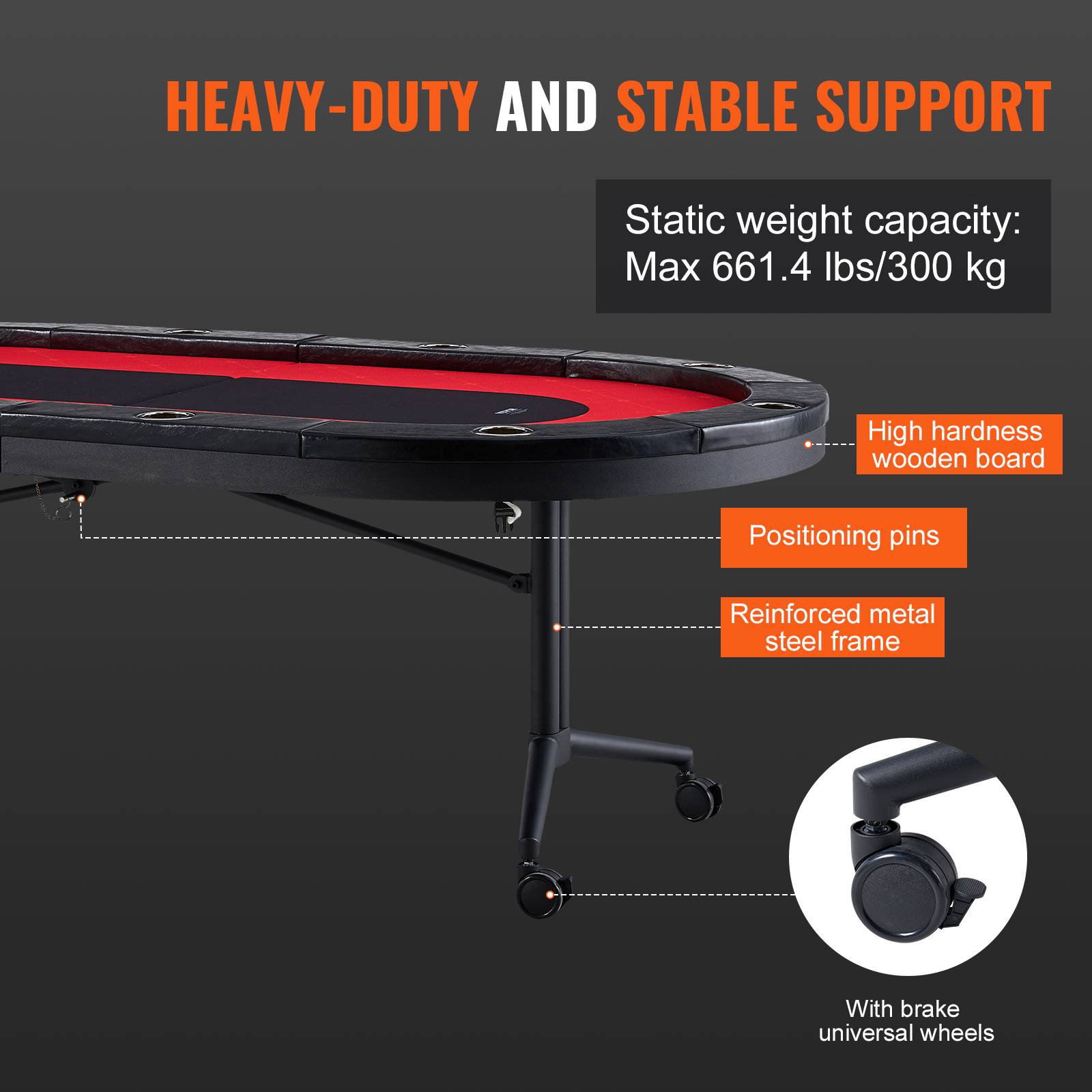 Vevor - VEVOR Table poker pliable 229 cm, 10 joueurs, rails rembourrés, inox. Jeu société. - Image 6