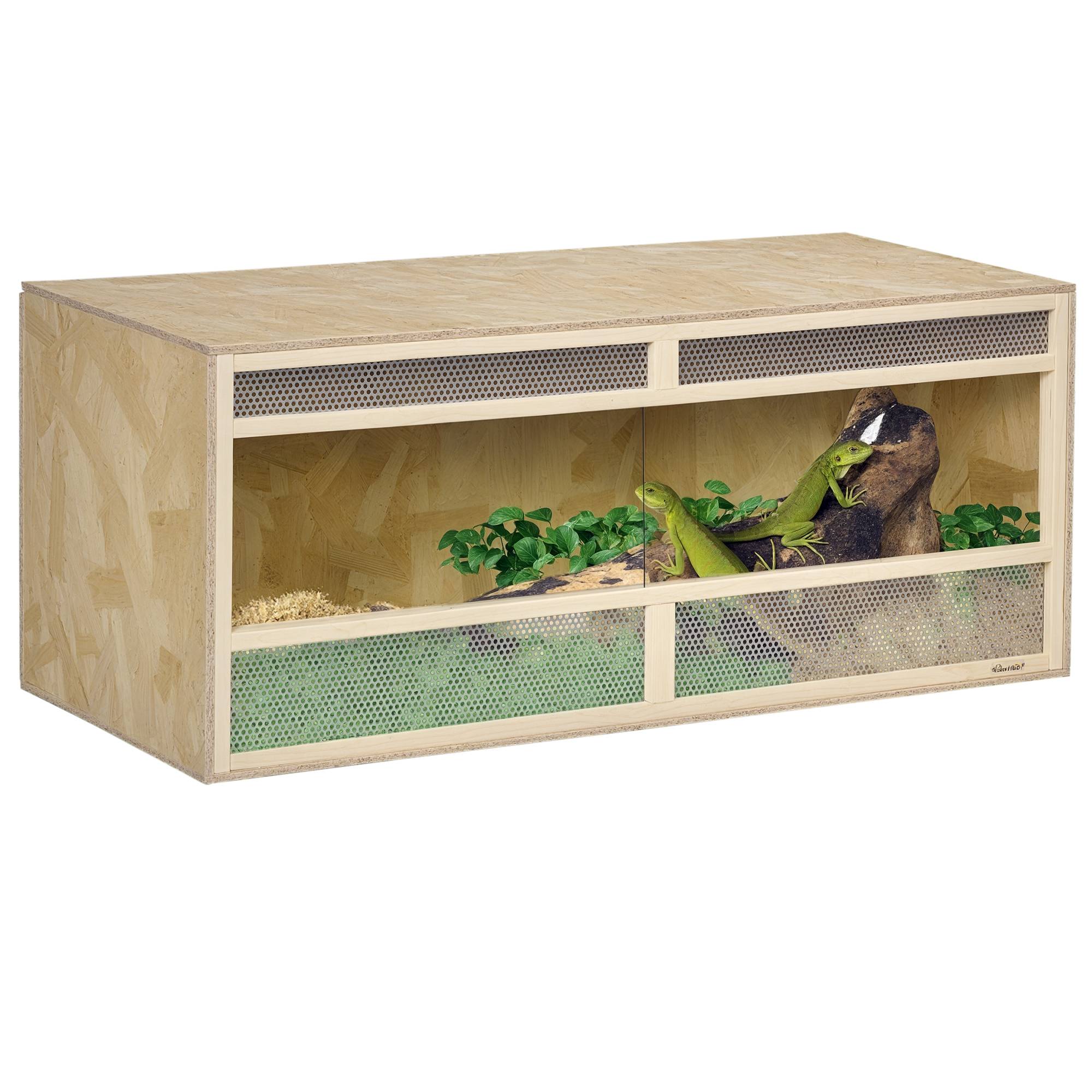 Terrarium en bois OSB pour reptiles avec porte coulissante en verre - 120 x 50 x 50 cm naturel - Image 1