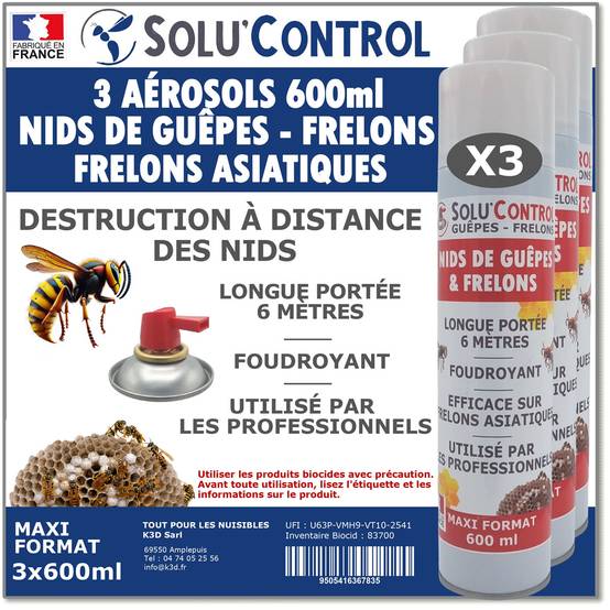 3 Bombes 600ml pour Guêpes, Frelons, Frelons Asiatiques - Destruction des nids - Longue portée 6m - Image 1