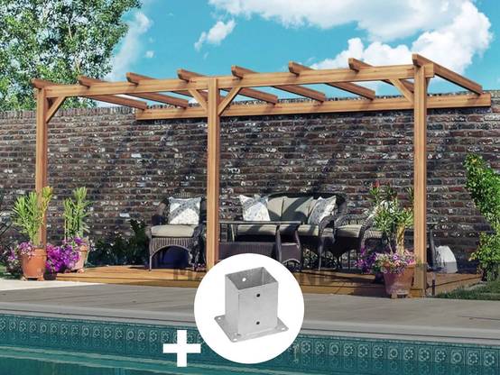 Pergola adossée en lamellé-collé Versailles 500 x 300 cm + 2 supports poteaux - Maderland - Image 1