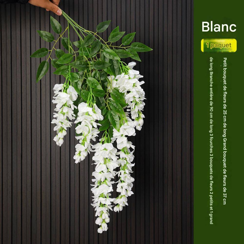 Décoration Plafond Glycine et Cassia Artificielles Blanc - Lot de 2 - Fleurs Réalistes Sans Entretien - Lytech