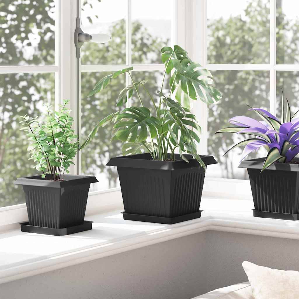 ComfortXL - Pots carrés plastique plantes balcons terrasses drainage intégré 23x23cm noir - ComfortXL Outdoor Living - Image 4