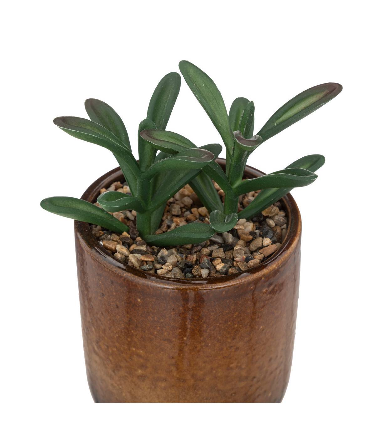 Atmosphera - Plante verte artificielle Pot en céramique Ocre émaillée H 16 cm - Image 2