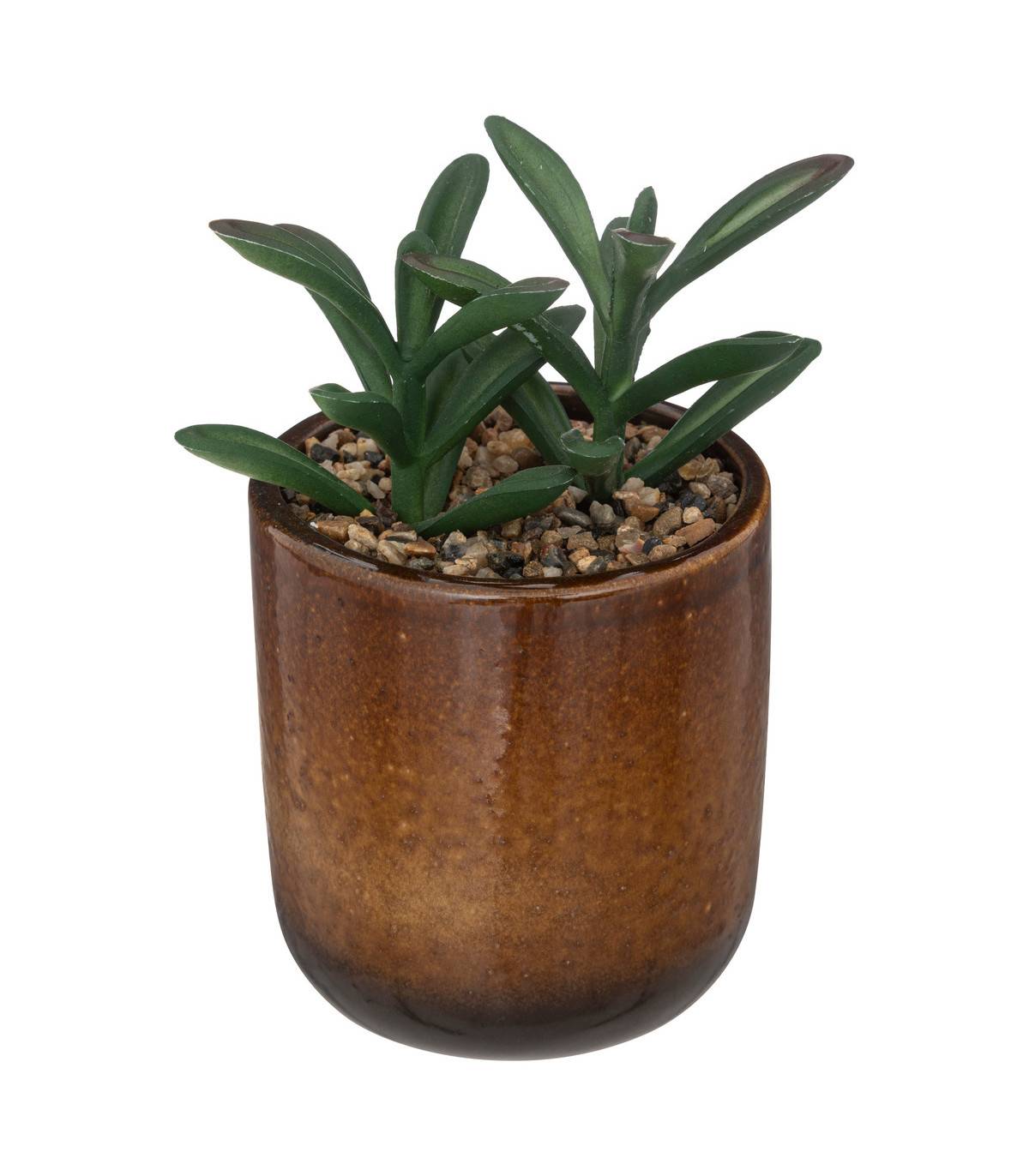 Atmosphera - Plante verte artificielle Pot en céramique Ocre émaillée H 16 cm - Image 1
