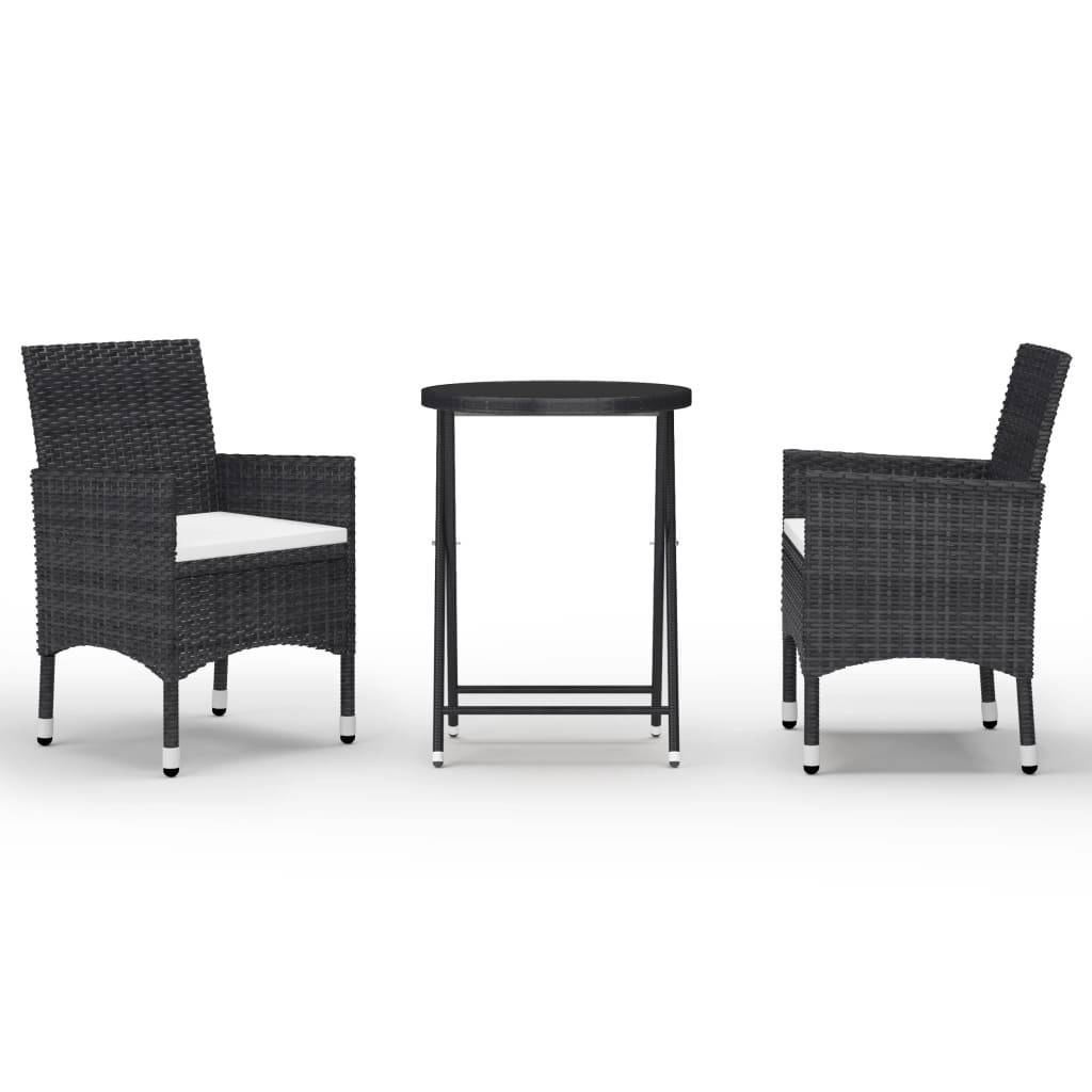 Helloshop26 - Ensemble de bistro jardin meuble extérieur terrasse 3 pièces résine tressée et verre trempé noir - Image 1