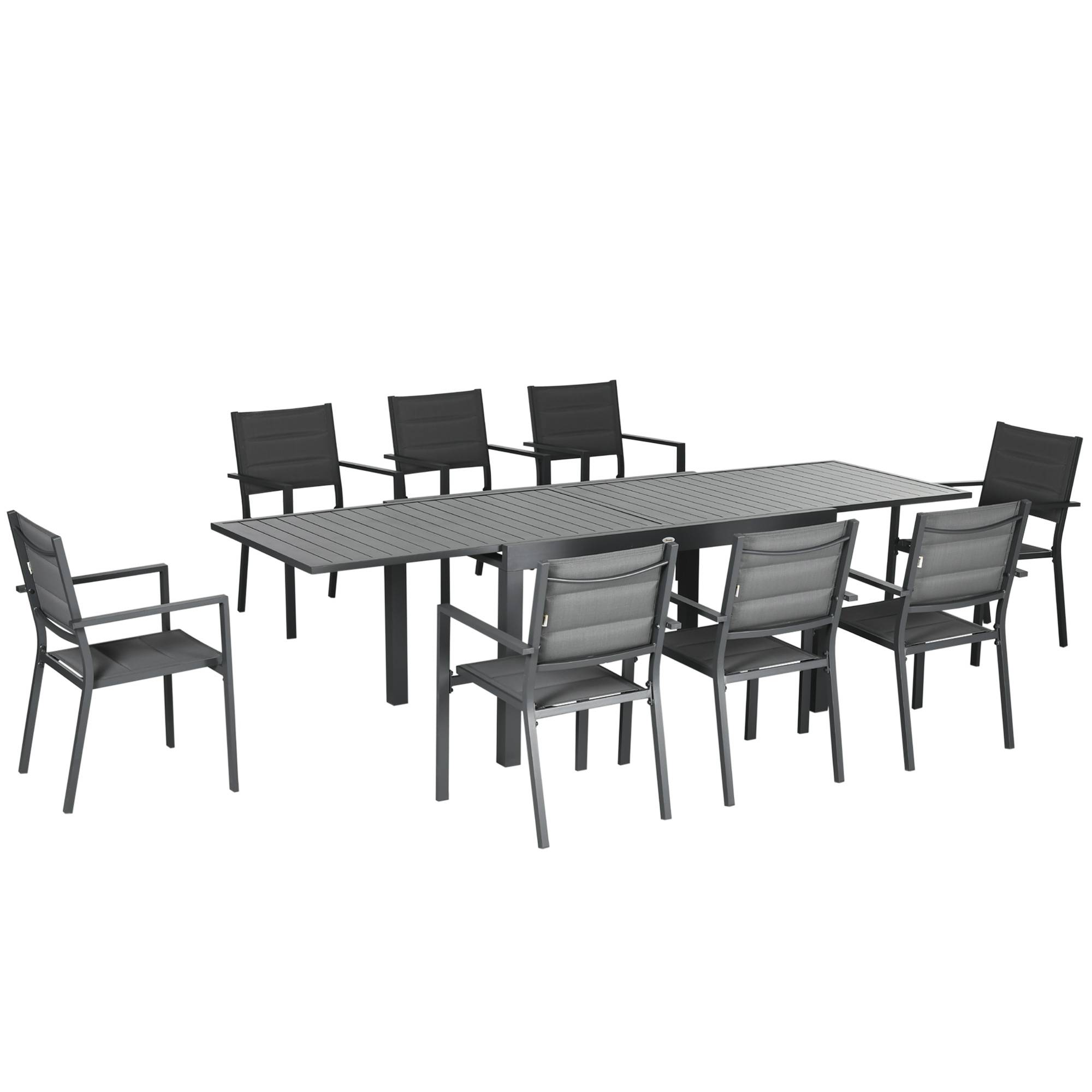 Outsunny - Ensemble de jardin 8 personnes chaises empilables table extensible 135/270L cm alu. textilène gris - Outsunny - Image 1