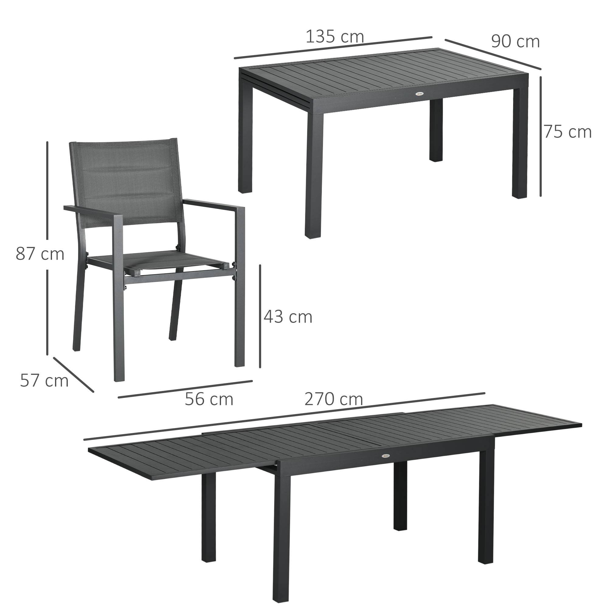 Outsunny - Ensemble de jardin 8 personnes chaises empilables table extensible 135/270L cm alu. textilène gris - Outsunny - Image 3