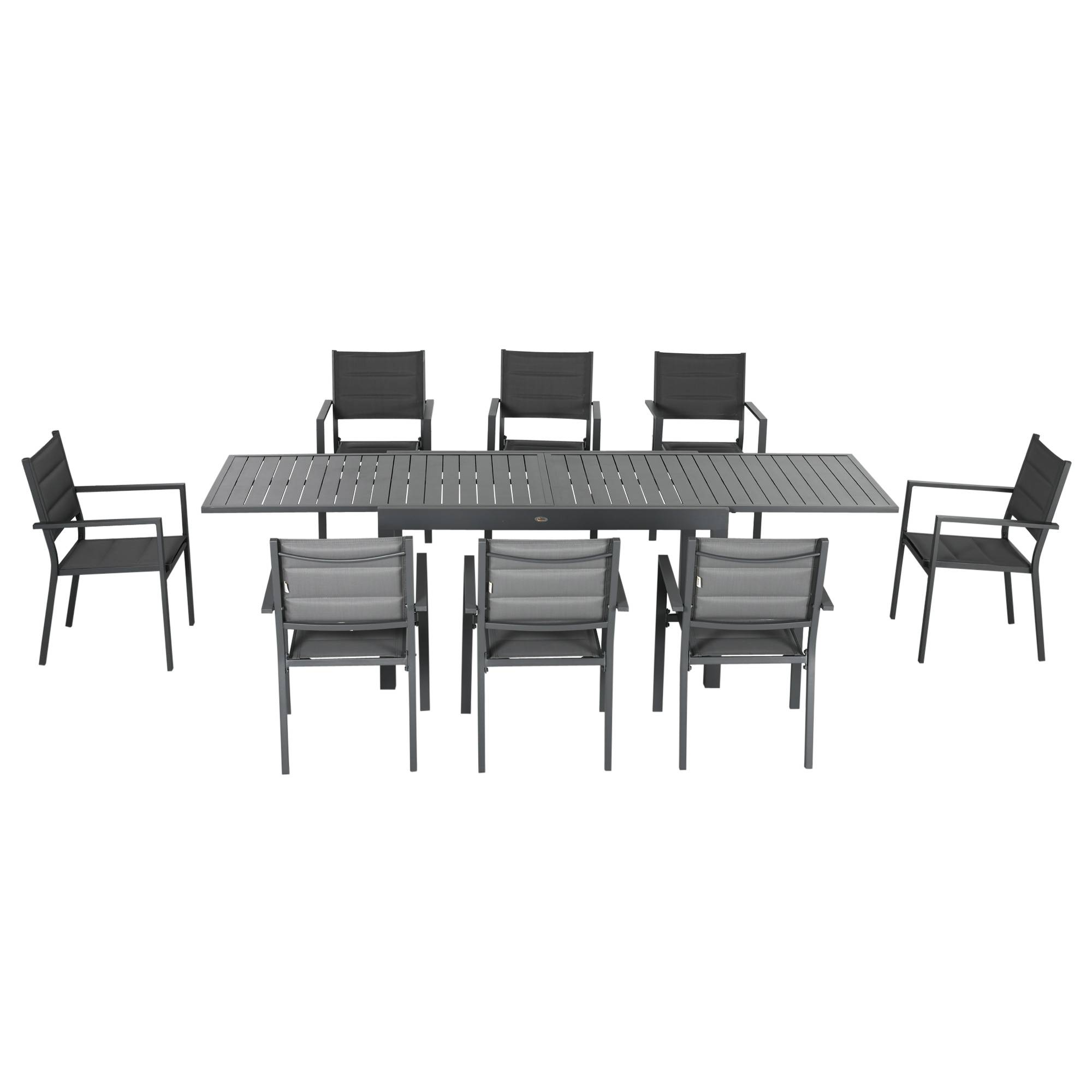 Outsunny - Ensemble de jardin 8 personnes chaises empilables table extensible 135/270L cm alu. textilène gris - Outsunny - Image 5