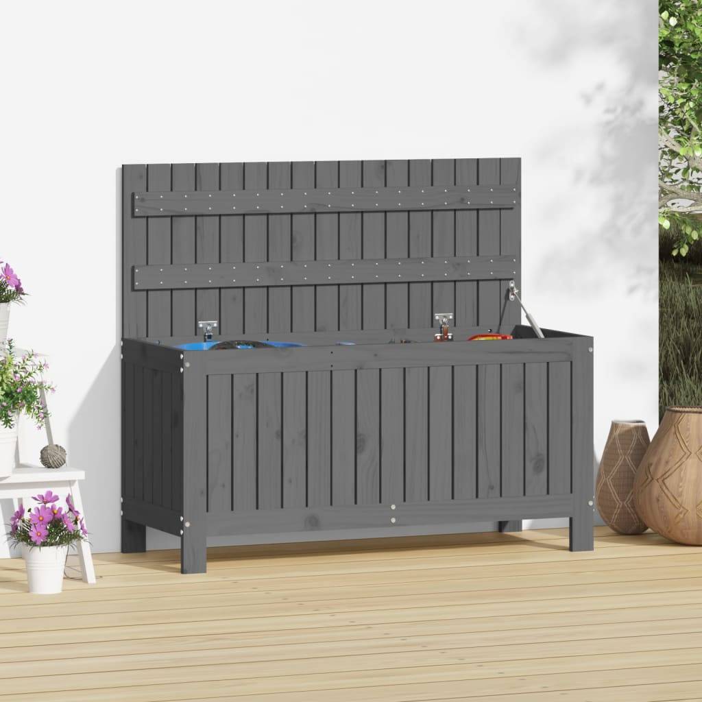 ComfortXL - Coffre de Jardin en Bois de Pin Massif Ventilé avec Vérin à Gaz pour Terrasse Gris 108x42,5x54 cm – ComfortXL Outdoor Living - Image 1