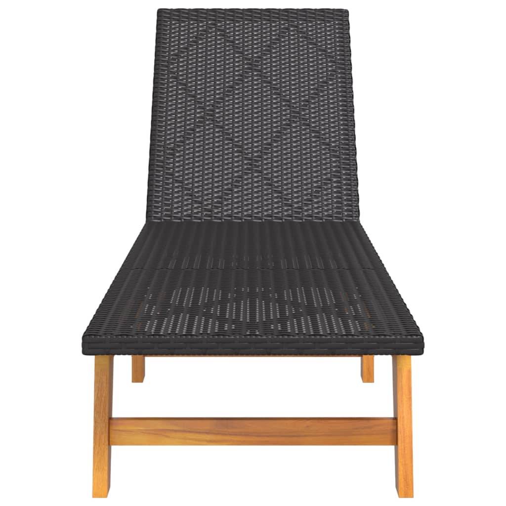 Chaise longue | Transat | Bain de soleil Noir/marron Résine tressée/bois massif d'acacia - Image 4