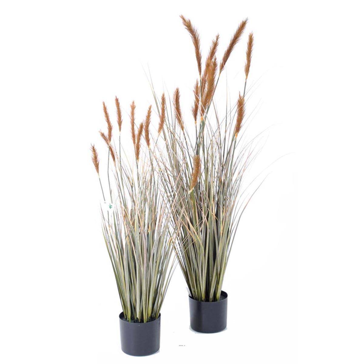 Artificielles - Graminée en pot factice plante d'eau et quenouille H90cm D30cm Caramel - dimhaut: H 90 cm - couleur: Caramel