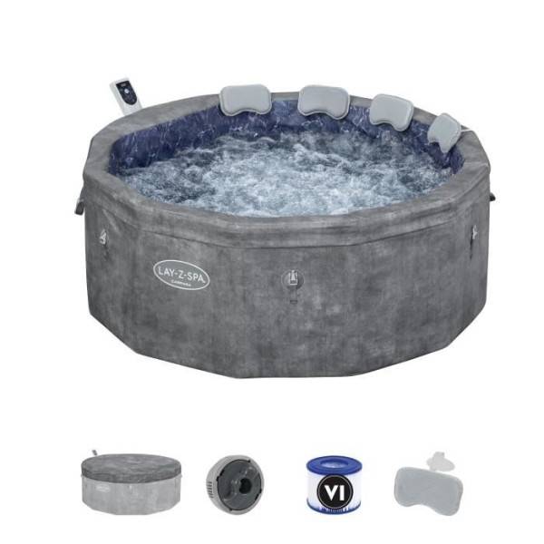 Bestway - Spa gonflable BESTWAY - Lay-Z-Spa Carrara - 140 airjets - 170 x 65 cm - 4 a 6 places - Rond (couverture, cartouche, 4 appuie-tet - Image 1