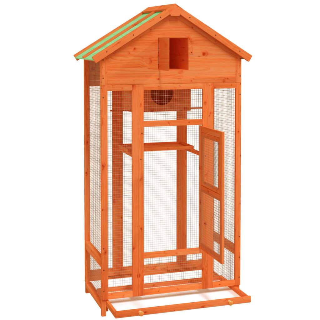 Volière de jardin en bois de pin massif avec nichoir Marron 170 cm – ComfortXL Pet Living - Image 5