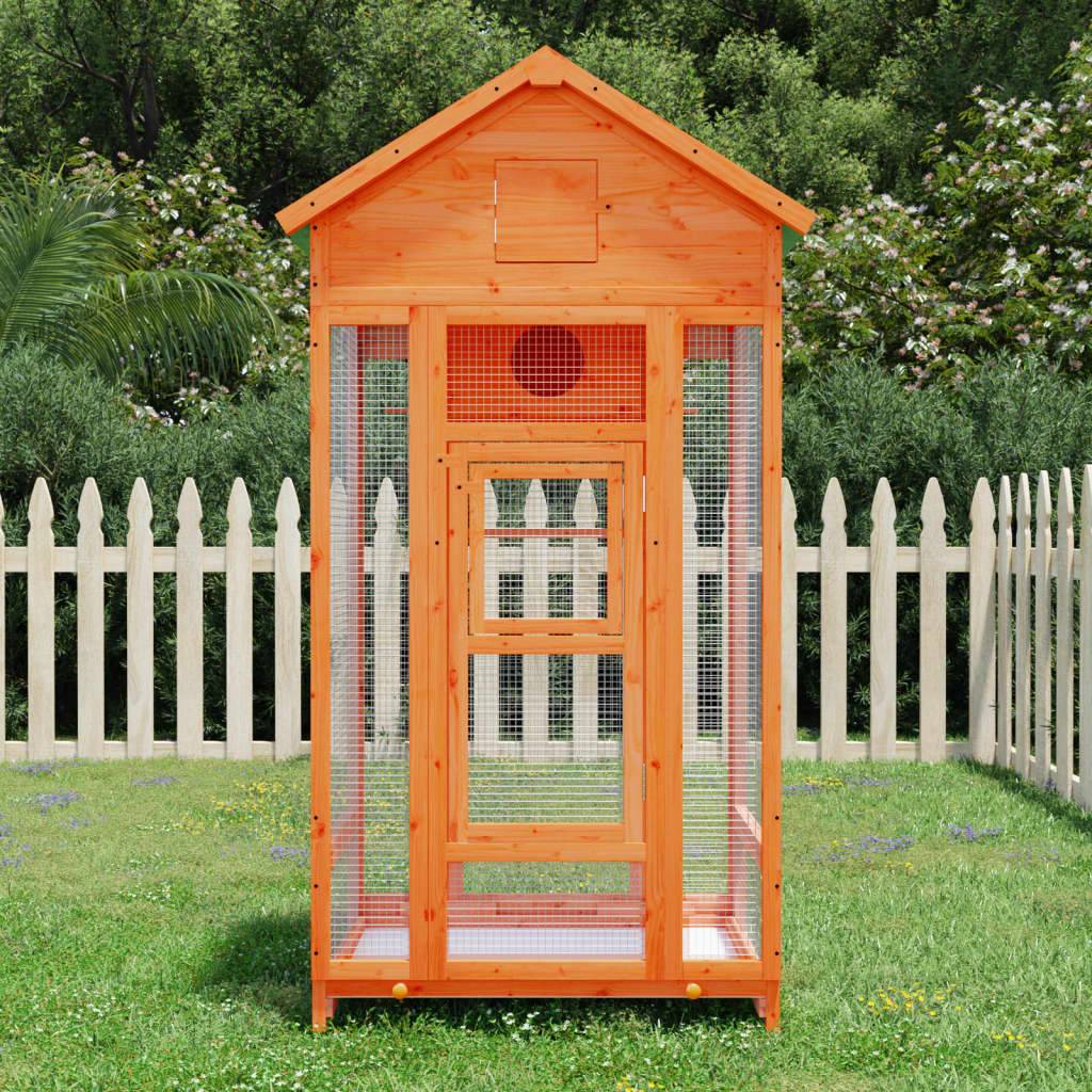 Volière de jardin en bois de pin massif avec nichoir Marron 170 cm – ComfortXL Pet Living - Image 1