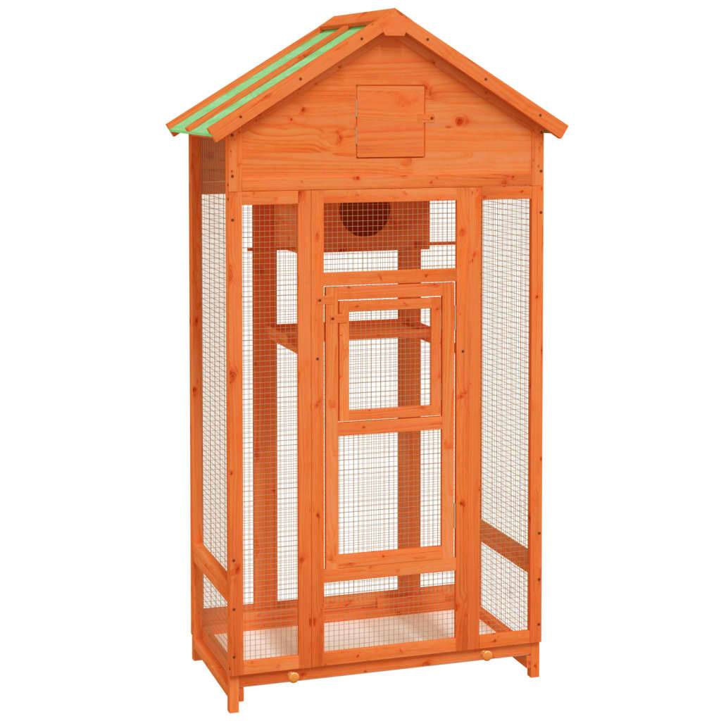 Volière de jardin en bois de pin massif avec nichoir Marron 170 cm – ComfortXL Pet Living - Image 2