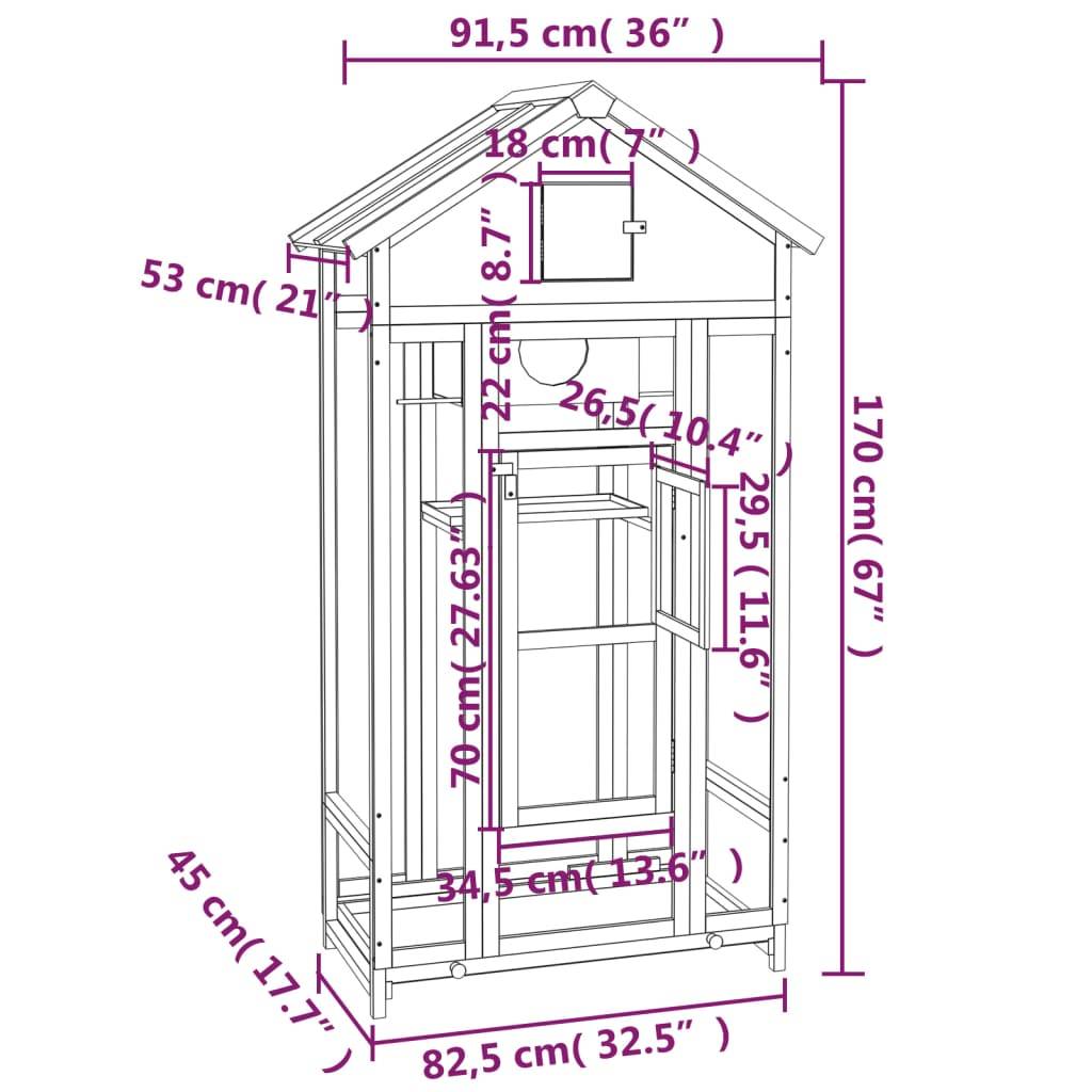 Volière de jardin en bois de pin massif avec nichoir Marron 170 cm – ComfortXL Pet Living - Image 8