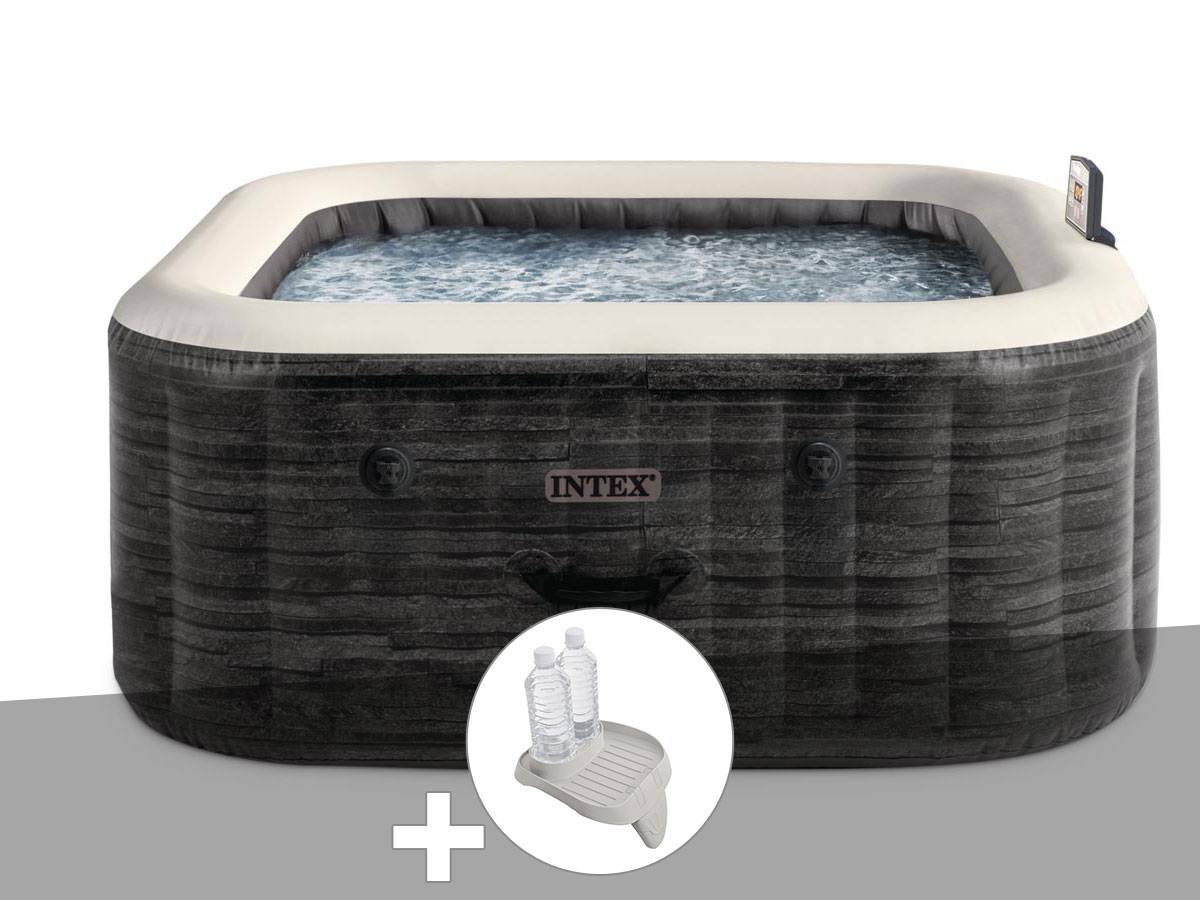 Kit spa gonflable Intex PureSpa Ardoise carré Bulles 4 places + Porte-verre