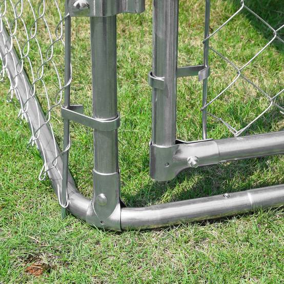 Chenil extérieur acier galvanisé pour chien avec toit sécurisé 230x230x175cm argent - ComfortXL Outdoor Living - Image 10