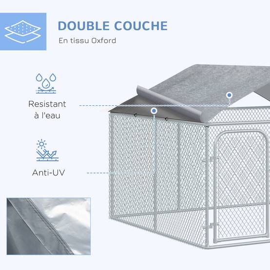 Chenil extérieur acier galvanisé pour chien avec toit sécurisé 230x230x175cm argent - ComfortXL Outdoor Living - Image 7